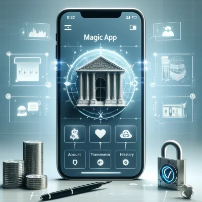 DALL·E 2024-04-21 22.42.45 - A conceptual image of 'MagicApp' designed for banking services, depicted on a smartphone screen. The app interface features a sleek, user-friendly des